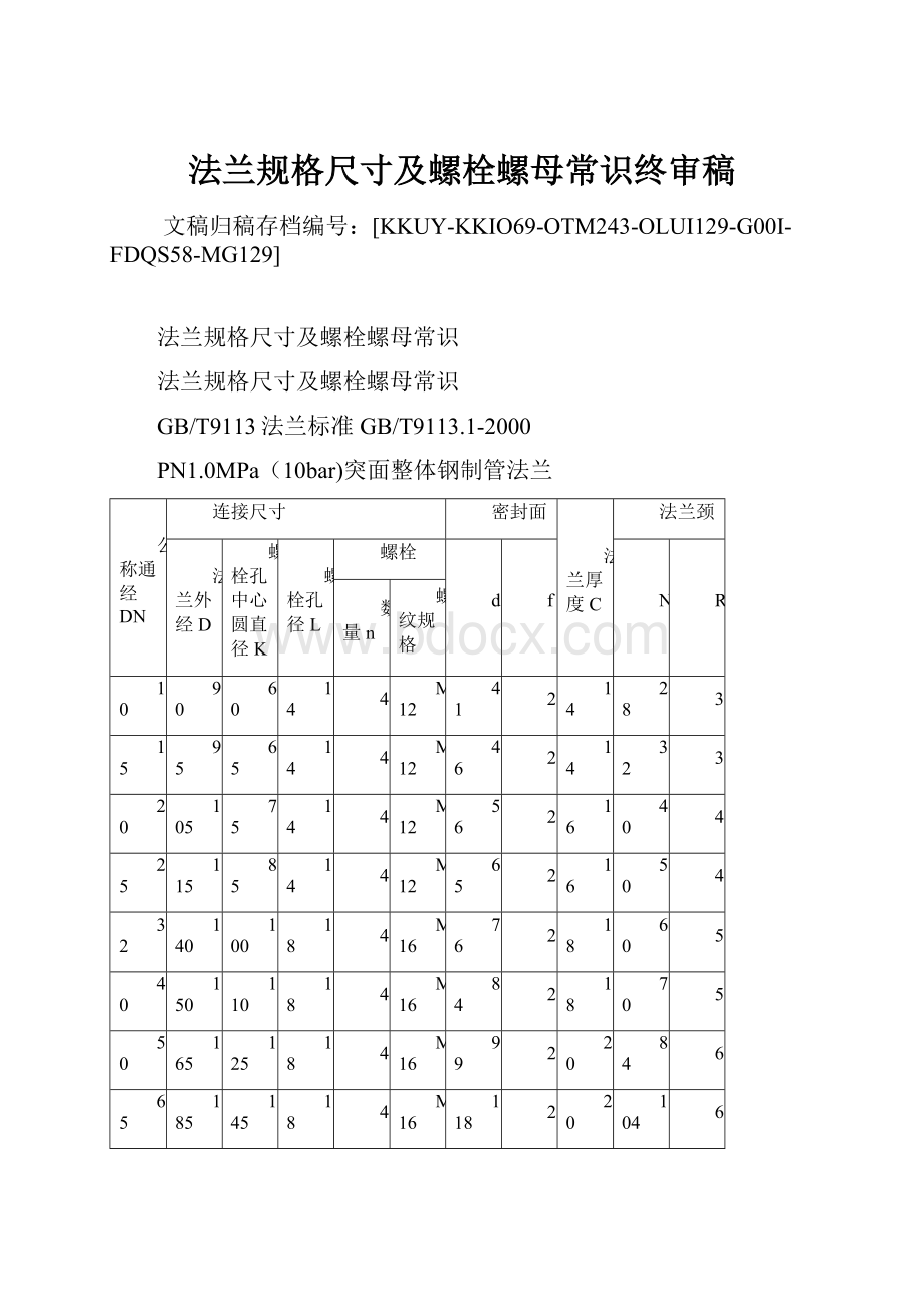 法兰规格尺寸及螺栓螺母常识终审稿.docx