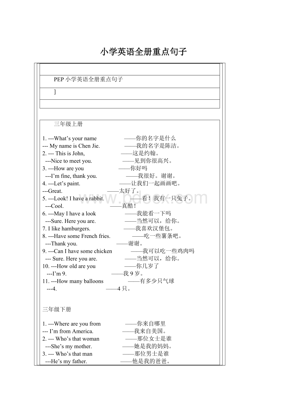 小学英语全册重点句子.docx