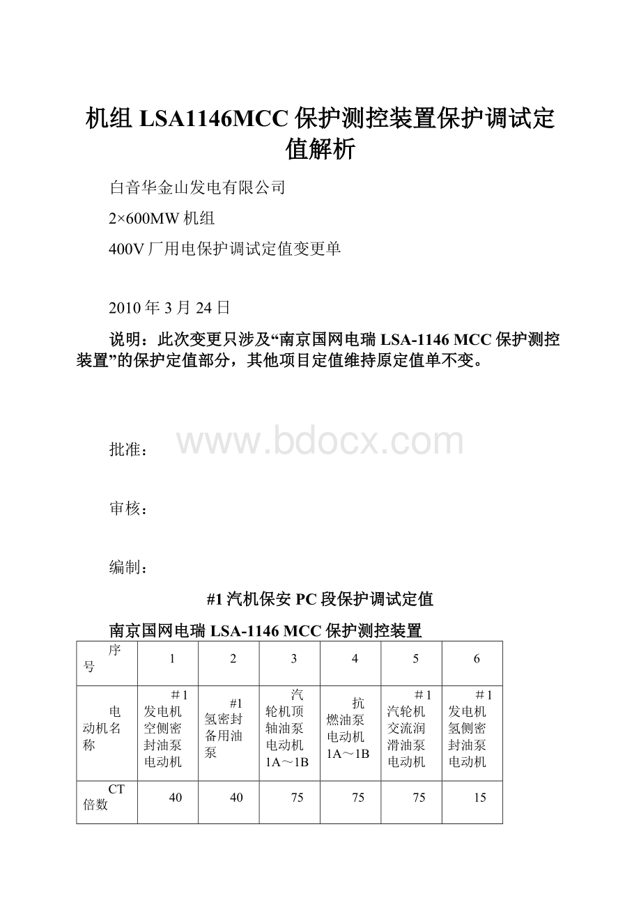 机组LSA1146MCC保护测控装置保护调试定值解析.docx_第1页