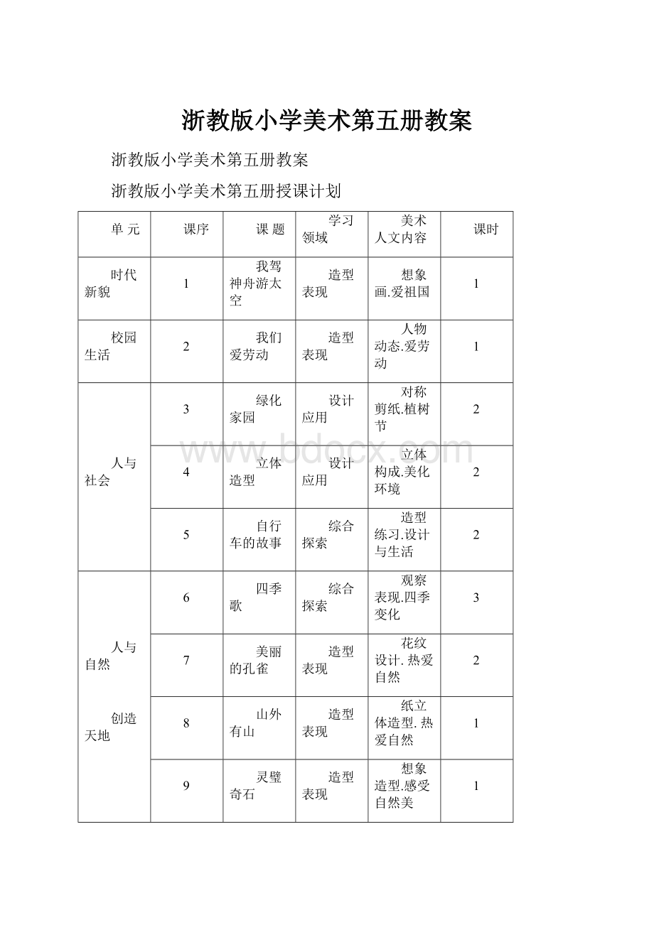 浙教版小学美术第五册教案Word格式.docx