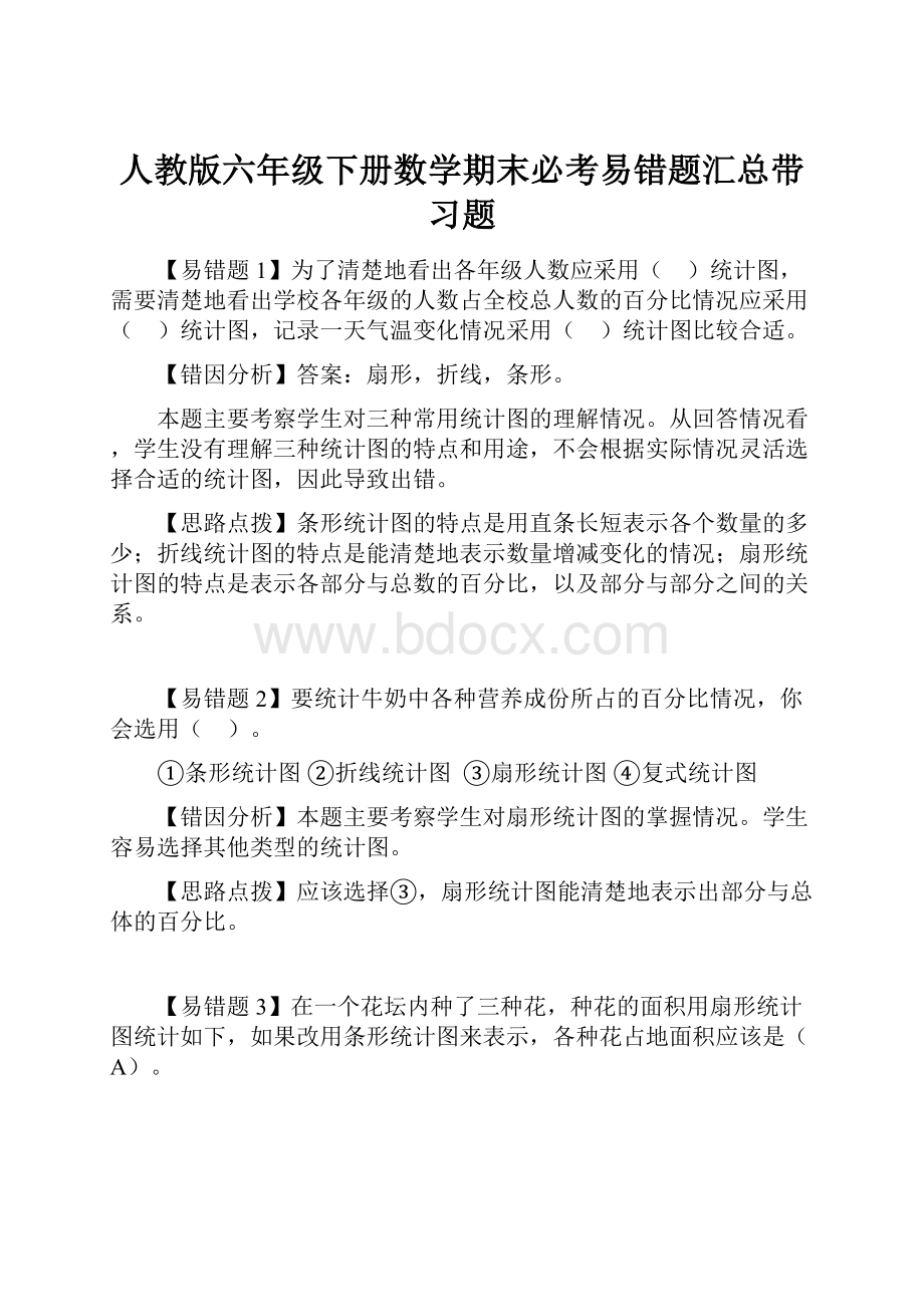 人教版六年级下册数学期末必考易错题汇总带习题Word文件下载.docx_第1页