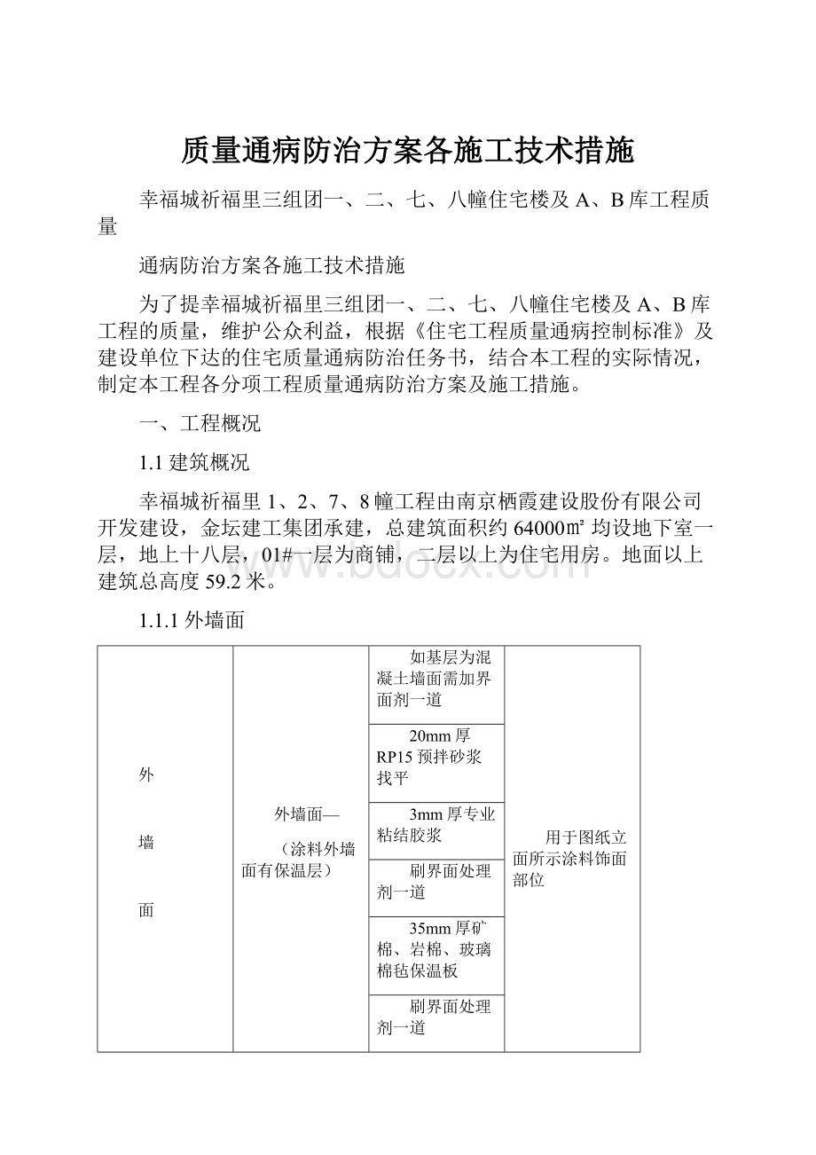 质量通病防治方案各施工技术措施.docx