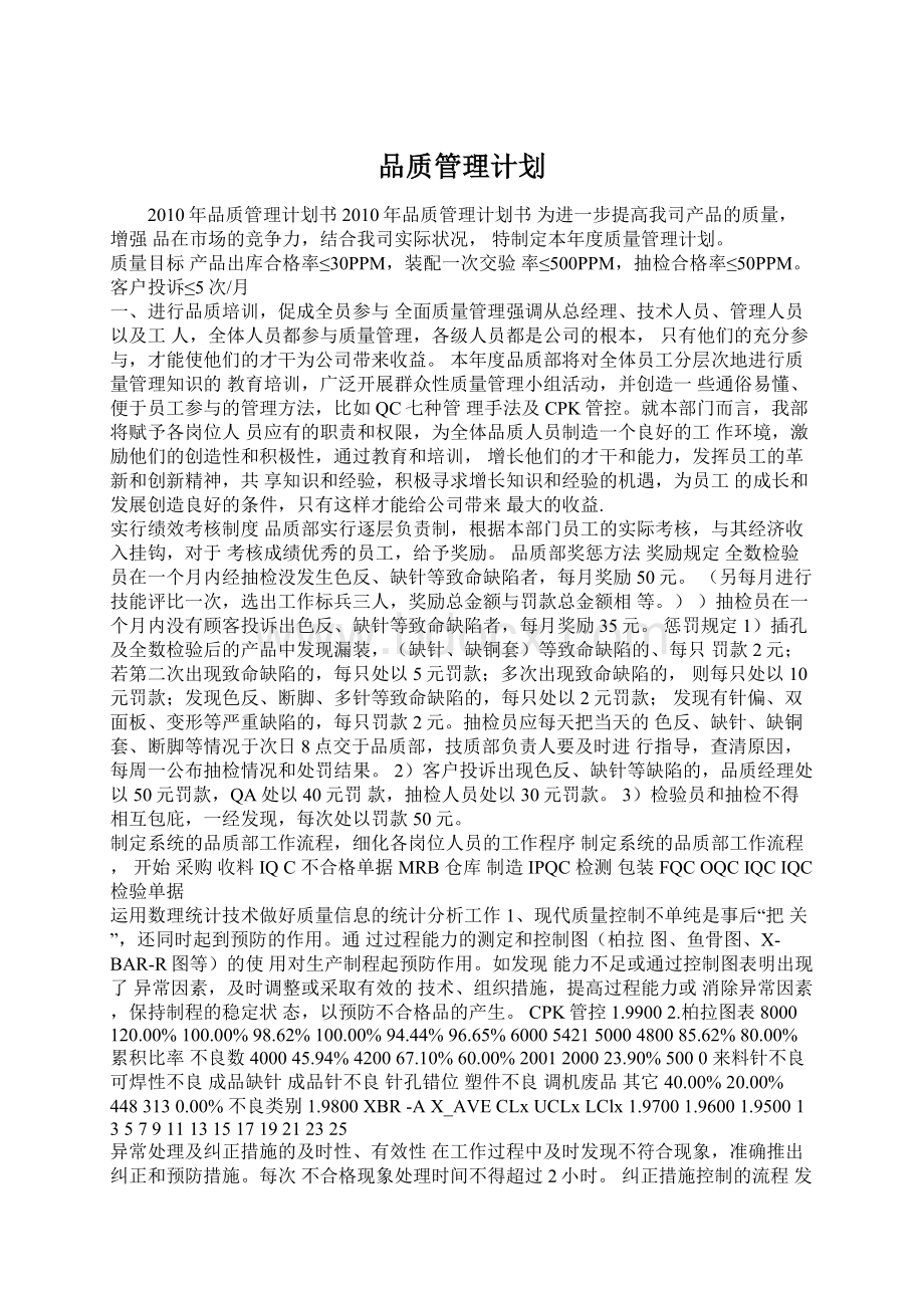 品质管理计划Word文档格式.docx