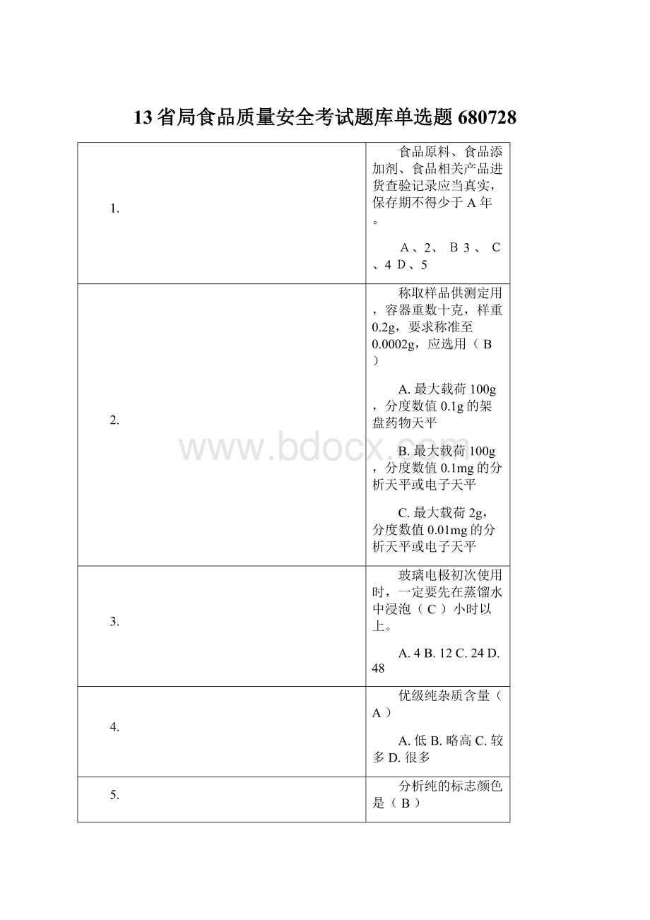 13省局食品质量安全考试题库单选题680728.docx_第1页