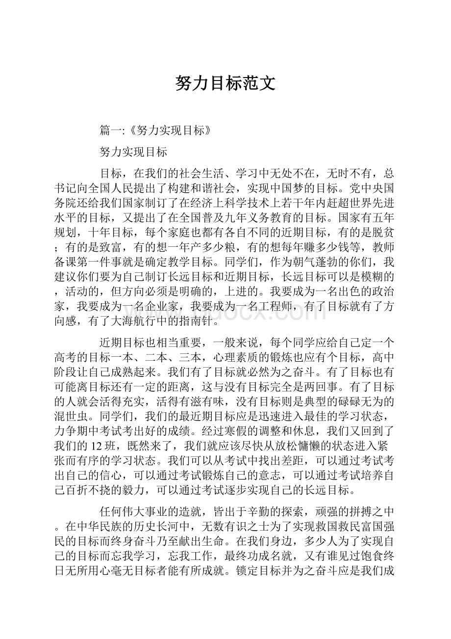 努力目标范文Word文档格式.docx