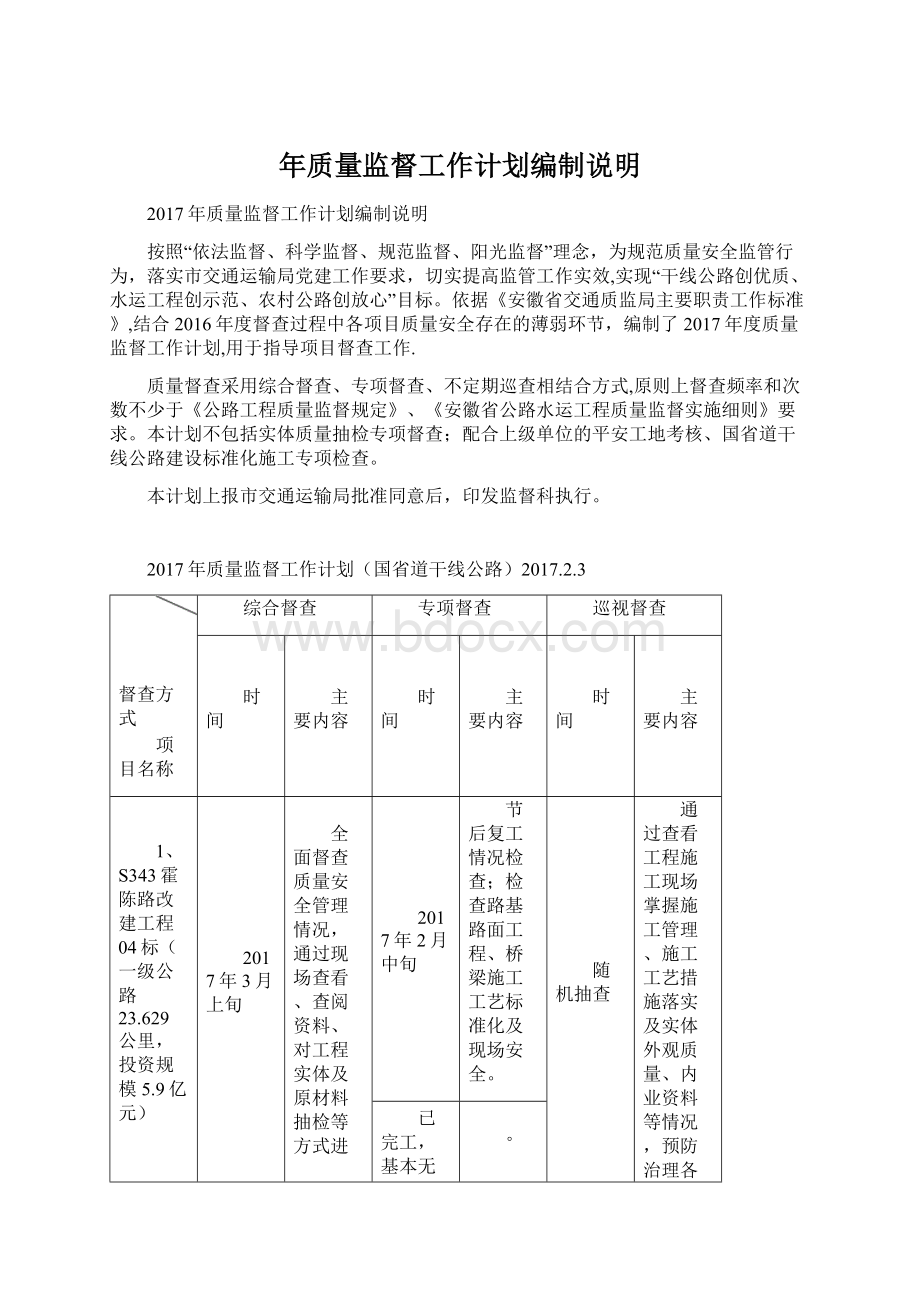 年质量监督工作计划编制说明.docx