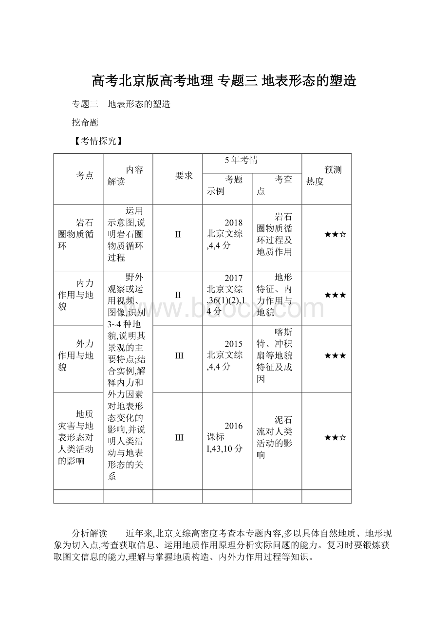 高考北京版高考地理 专题三 地表形态的塑造.docx_第1页