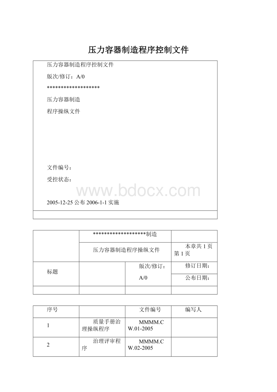 压力容器制造程序控制文件Word文档格式.docx