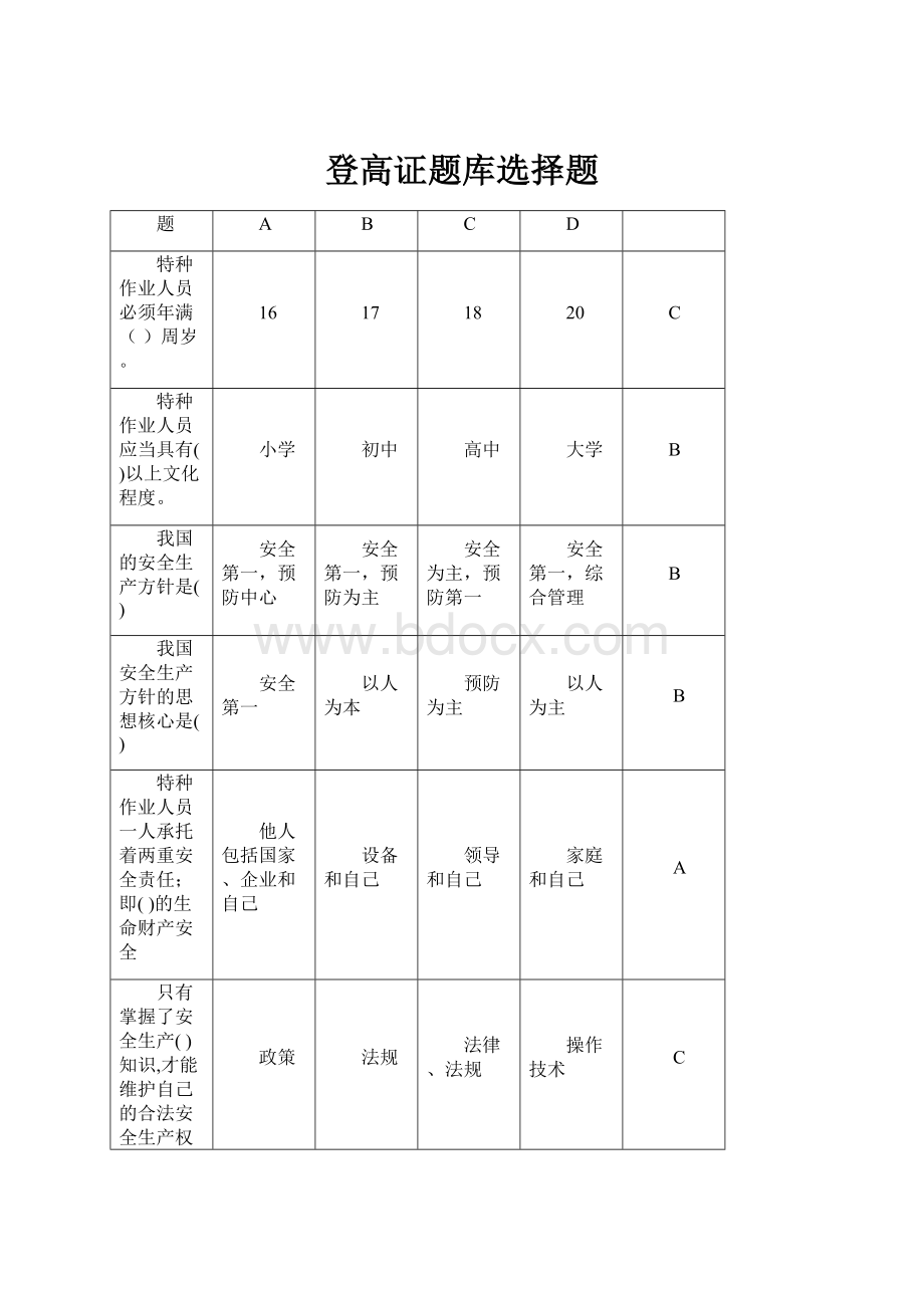 登高证题库选择题.docx