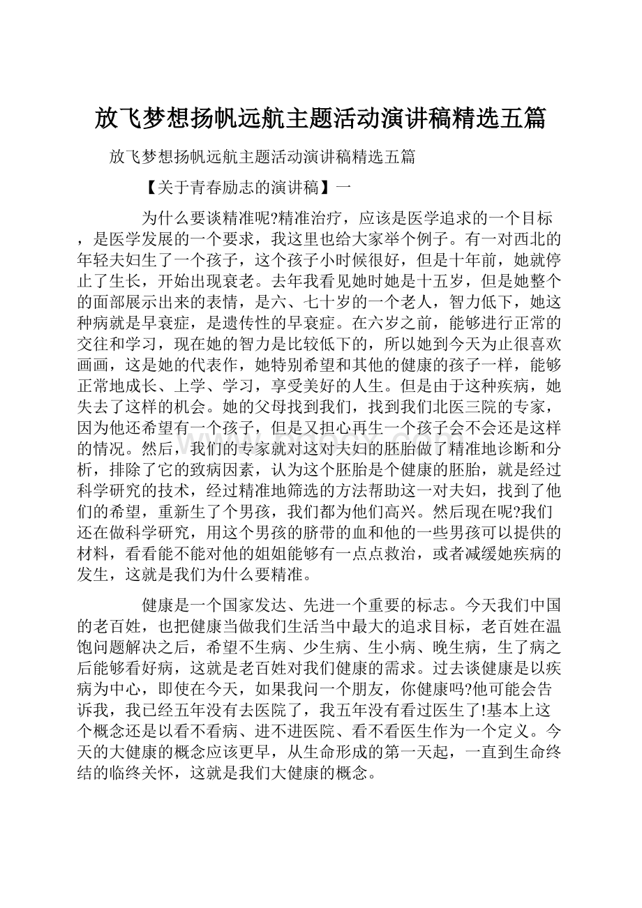 放飞梦想扬帆远航主题活动演讲稿精选五篇文档格式.docx_第1页