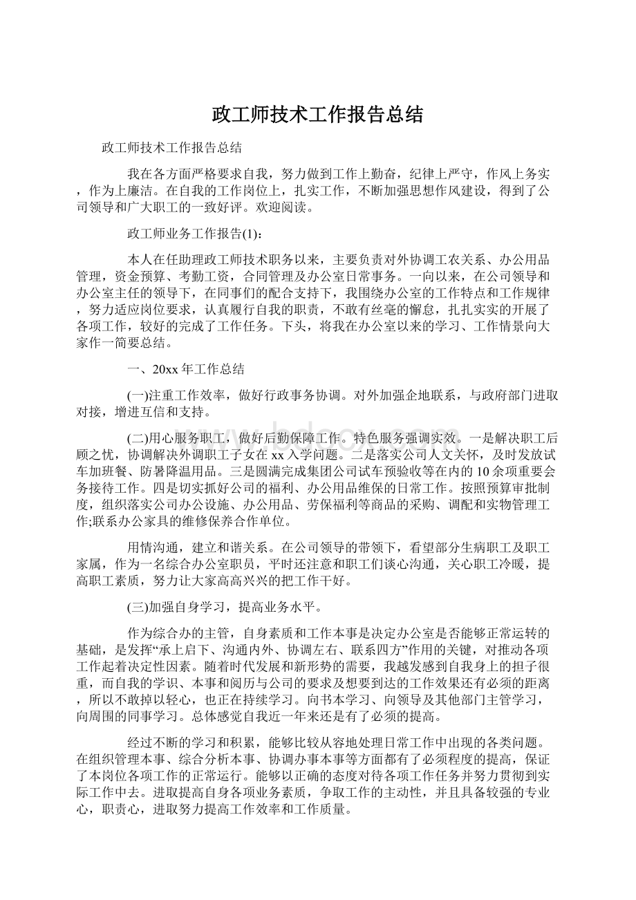 政工师技术工作报告总结Word格式.docx