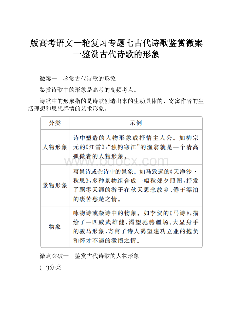 版高考语文一轮复习专题七古代诗歌鉴赏微案一鉴赏古代诗歌的形象Word格式文档下载.docx