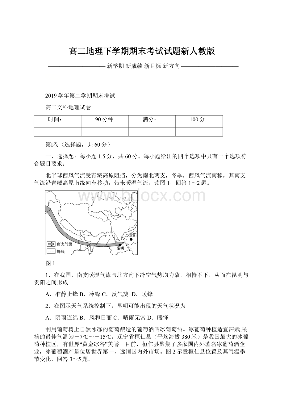 高二地理下学期期末考试试题新人教版Word文档格式.docx_第1页