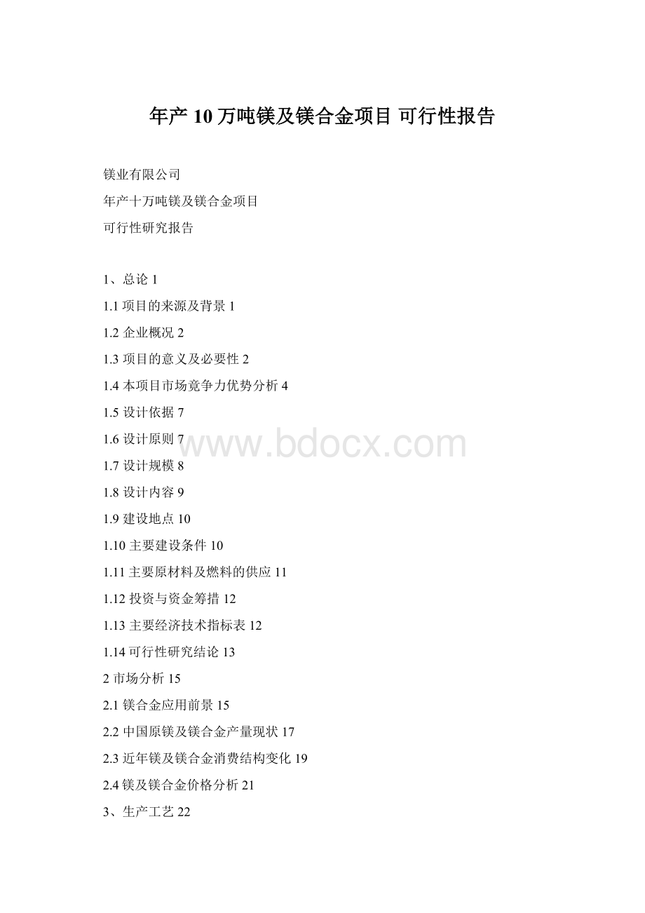 年产10万吨镁及镁合金项目 可行性报告.docx_第1页