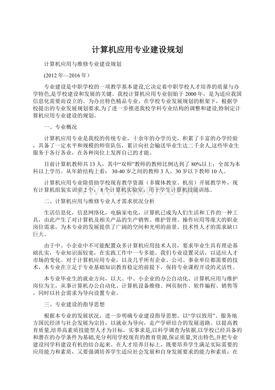 计算机应用专业建设规划文档格式.docx