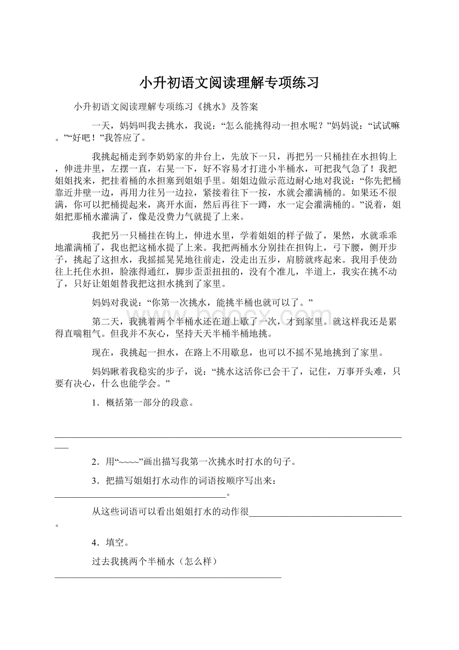 小升初语文阅读理解专项练习文档格式.docx