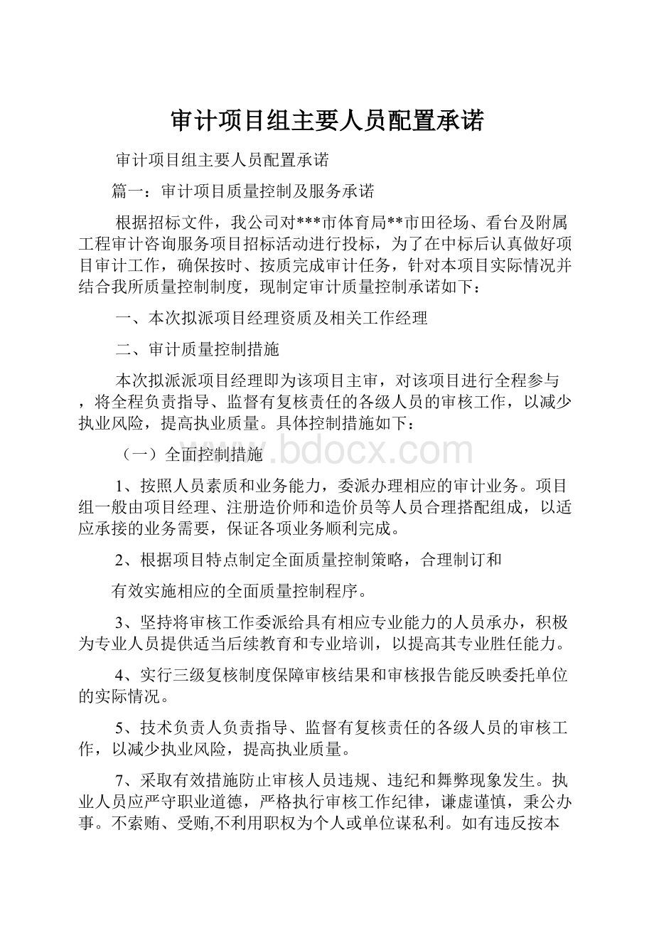 审计项目组主要人员配置承诺Word文档下载推荐.docx_第1页