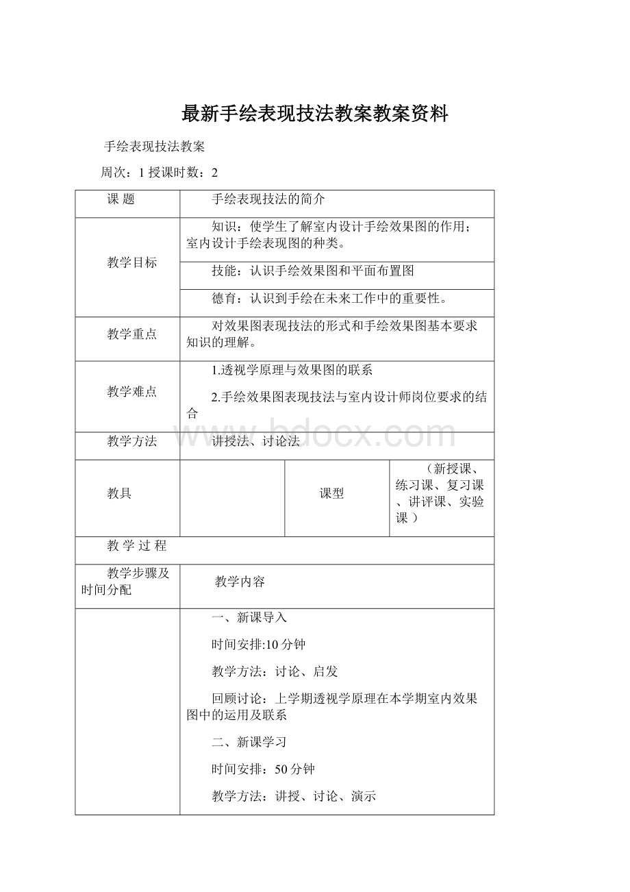 最新手绘表现技法教案教案资料.docx