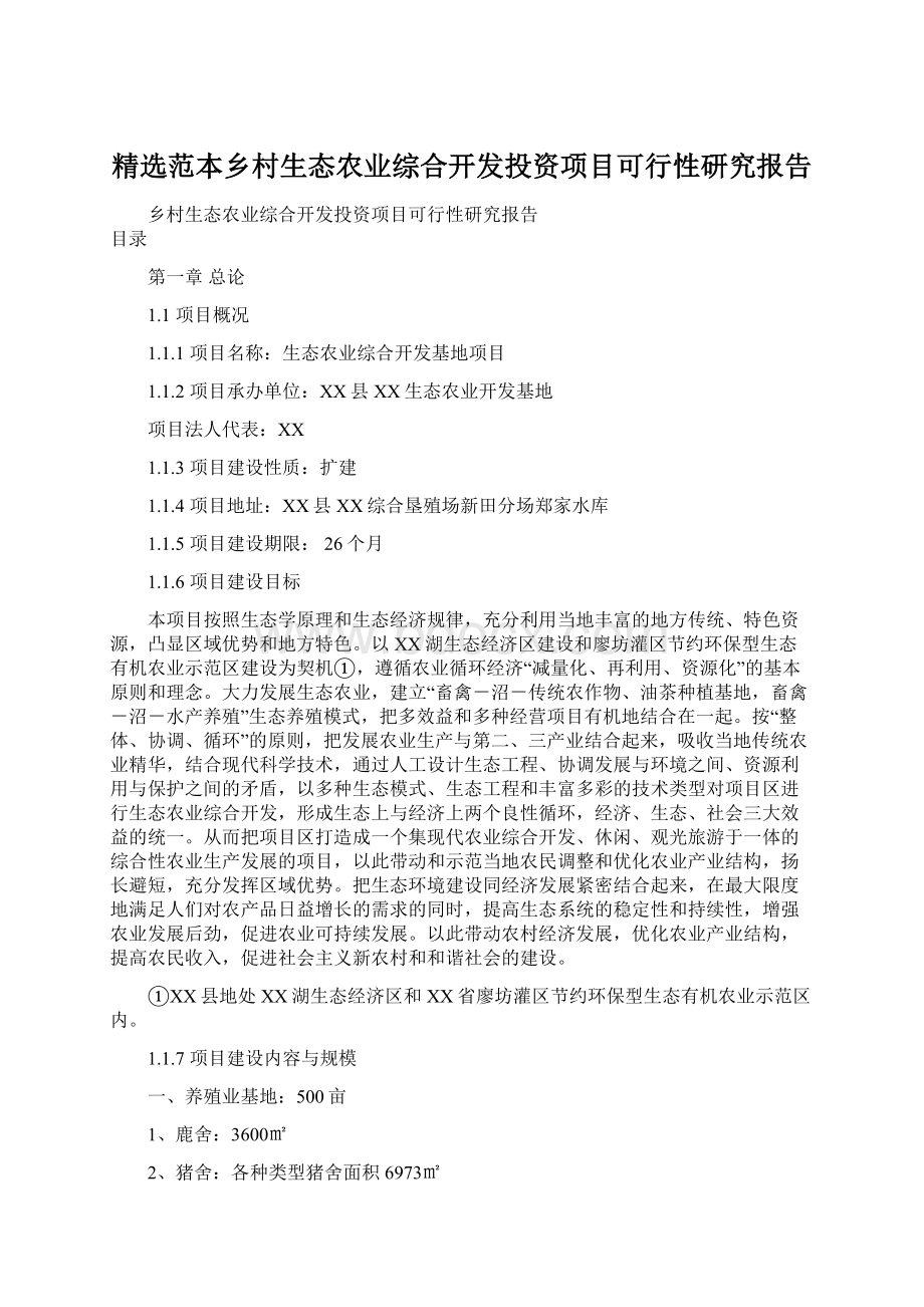 精选范本乡村生态农业综合开发投资项目可行性研究报告.docx_第1页