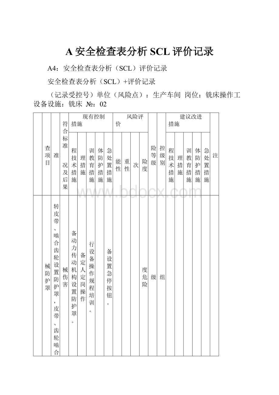 A安全检查表分析SCL评价记录Word下载.docx