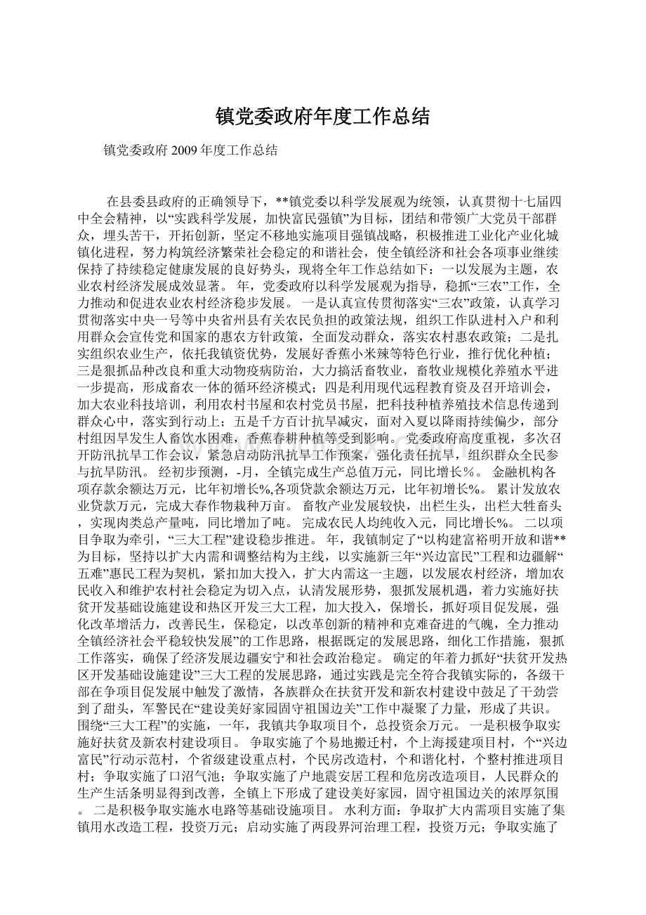 镇党委政府年度工作总结Word格式文档下载.docx