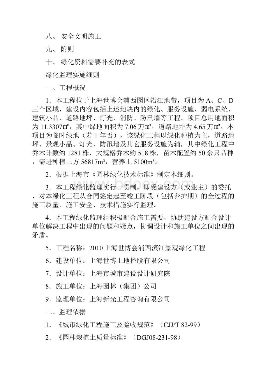 上海世博会浦西滨江景观绿化工程监理实施细则Word文件下载.docx_第2页