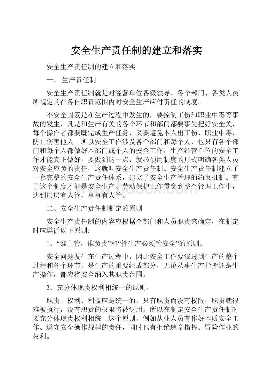 安全生产责任制的建立和落实.docx