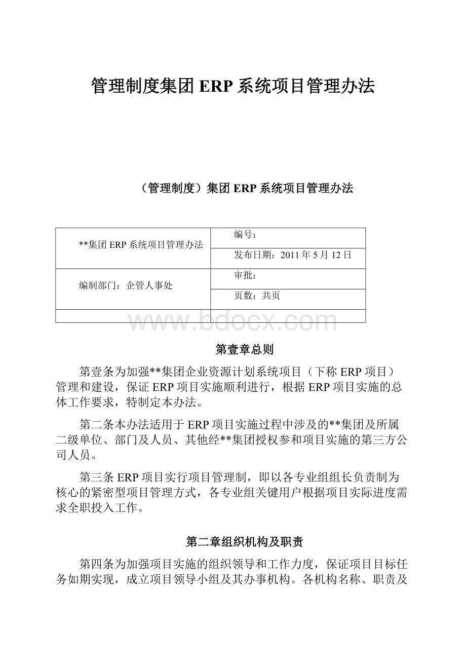 管理制度集团ERP系统项目管理办法.docx