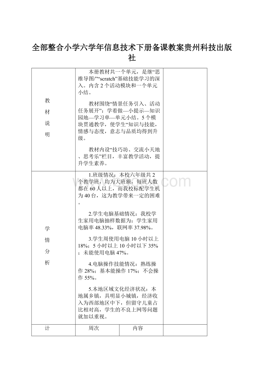 全部整合小学六学年信息技术下册备课教案贵州科技出版社文档格式.docx