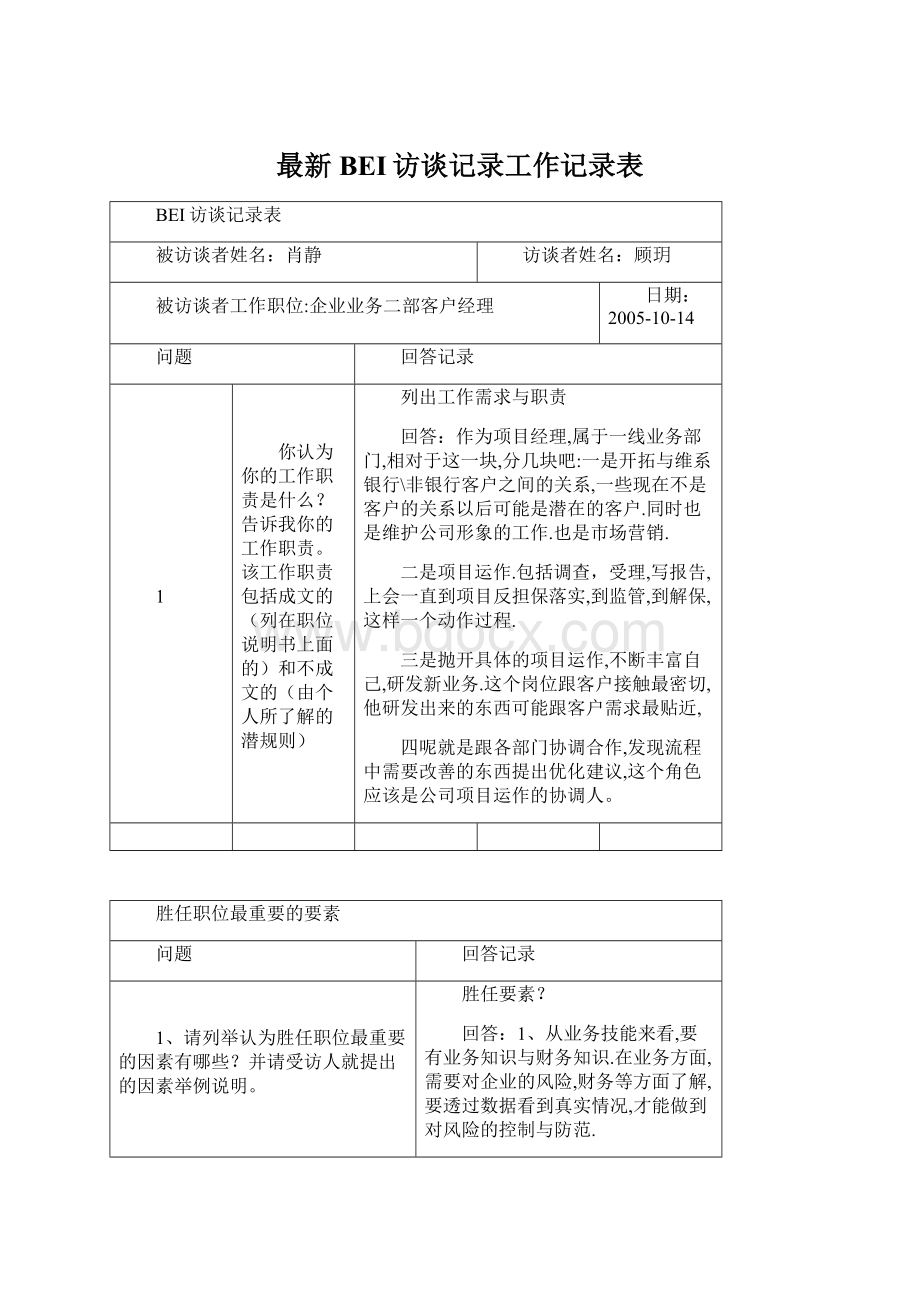 最新BEI访谈记录工作记录表Word文件下载.docx_第1页