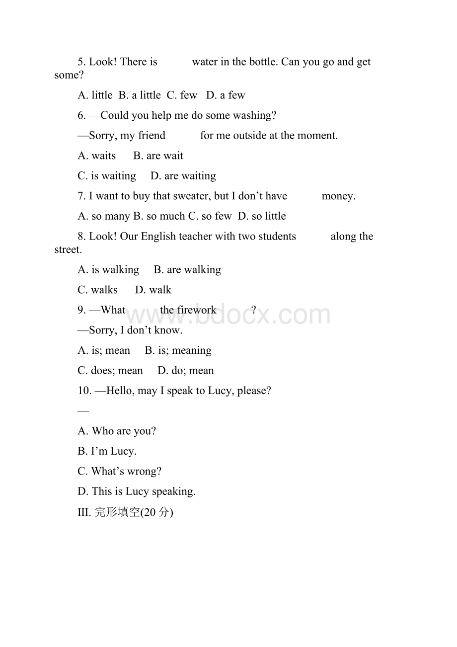 七年级初一上册英语Module 10 Spring Festival综合检测试题试题+听力MP3+解析模块综合检测十.docx_第3页