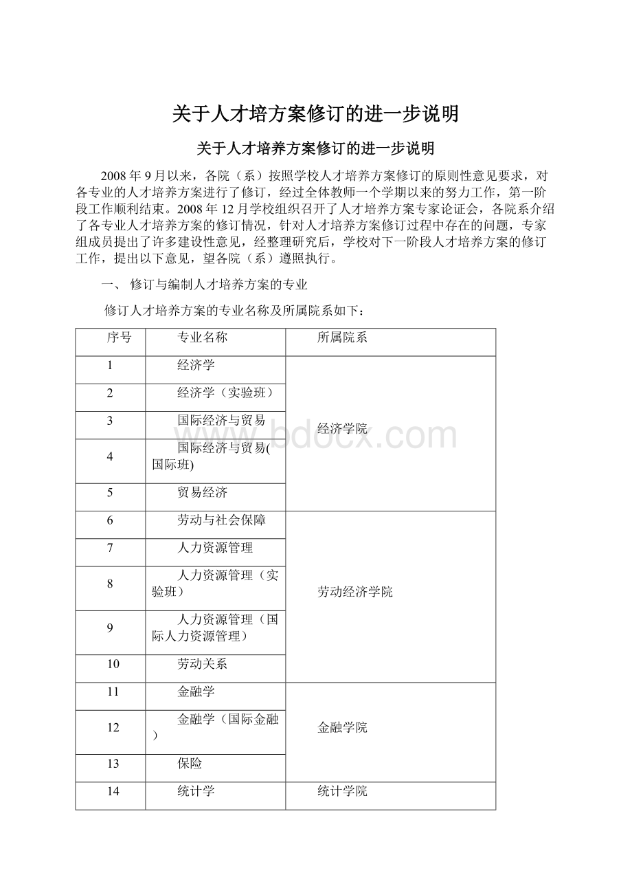 关于人才培方案修订的进一步说明Word格式文档下载.docx_第1页