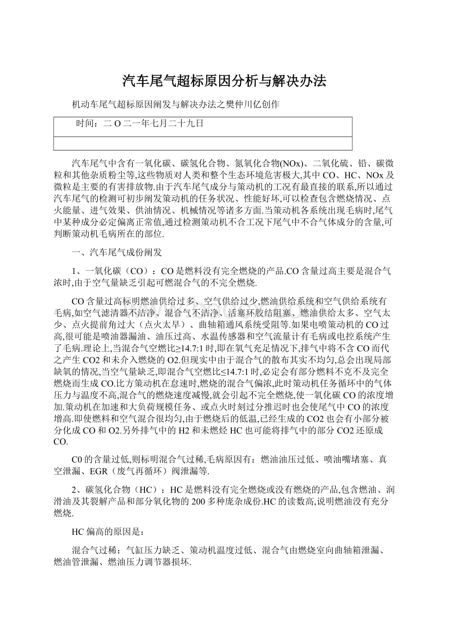 汽车尾气超标原因分析与解决办法.docx_第1页