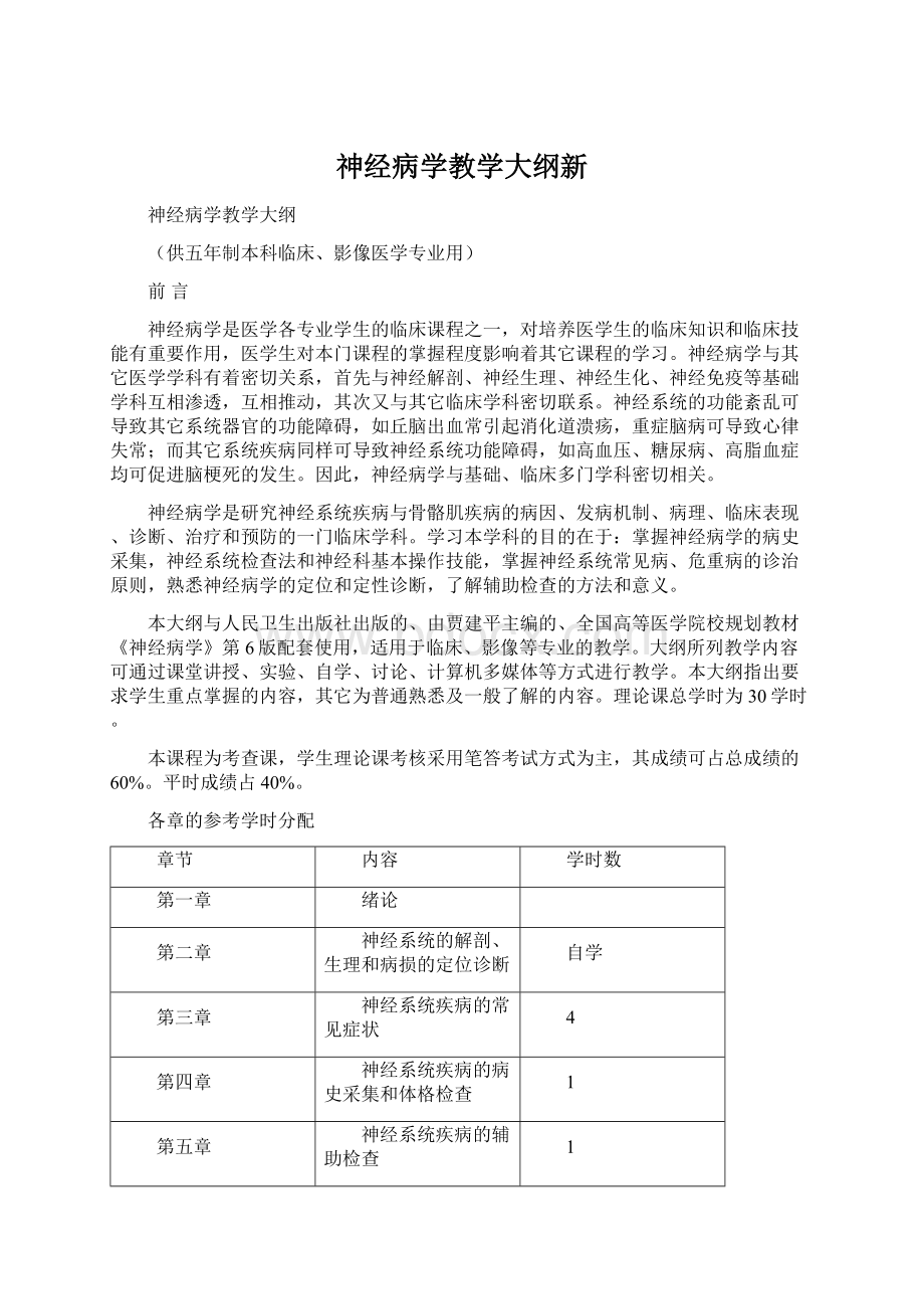 神经病学教学大纲新Word格式文档下载.docx