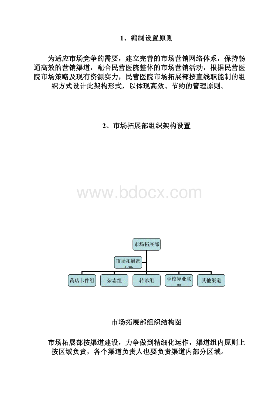 民营医院及机构服务行业市场部组织架构及管理考核制度Word文档格式.docx_第2页