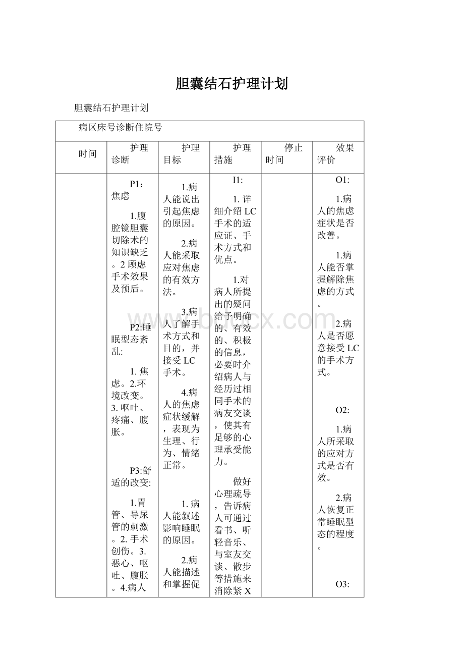 胆囊结石护理计划.docx