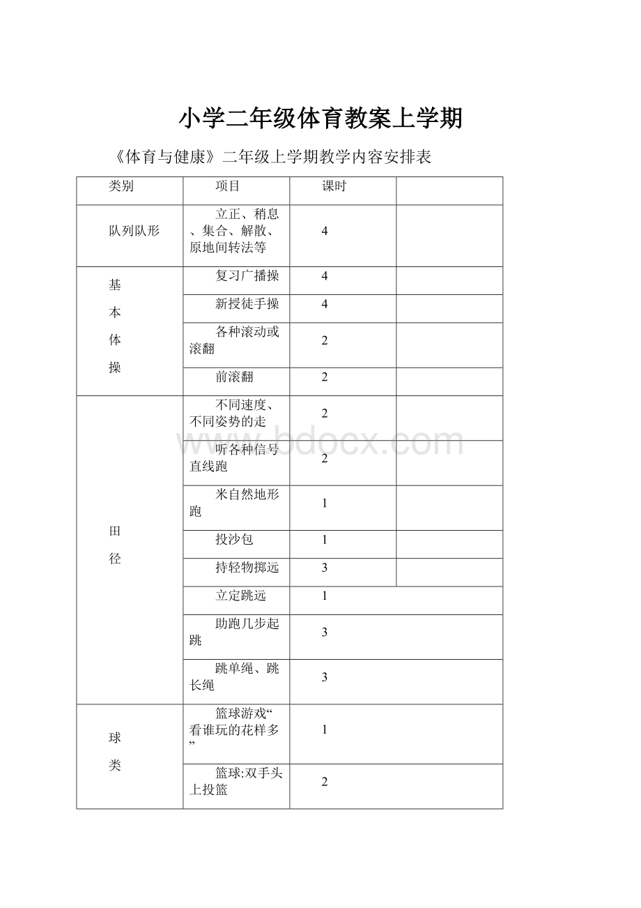 小学二年级体育教案上学期.docx_第1页