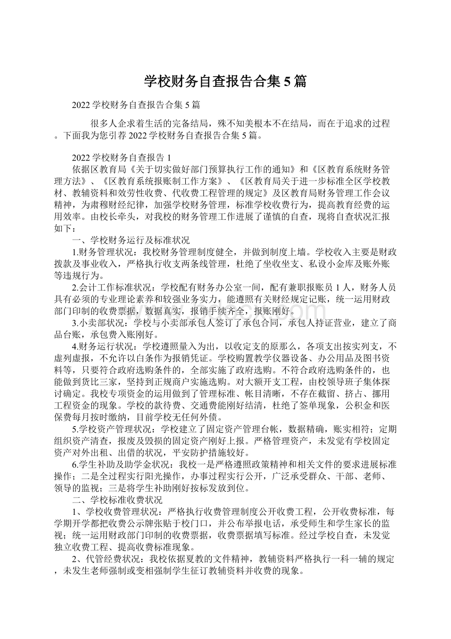 学校财务自查报告合集5篇文档格式.docx