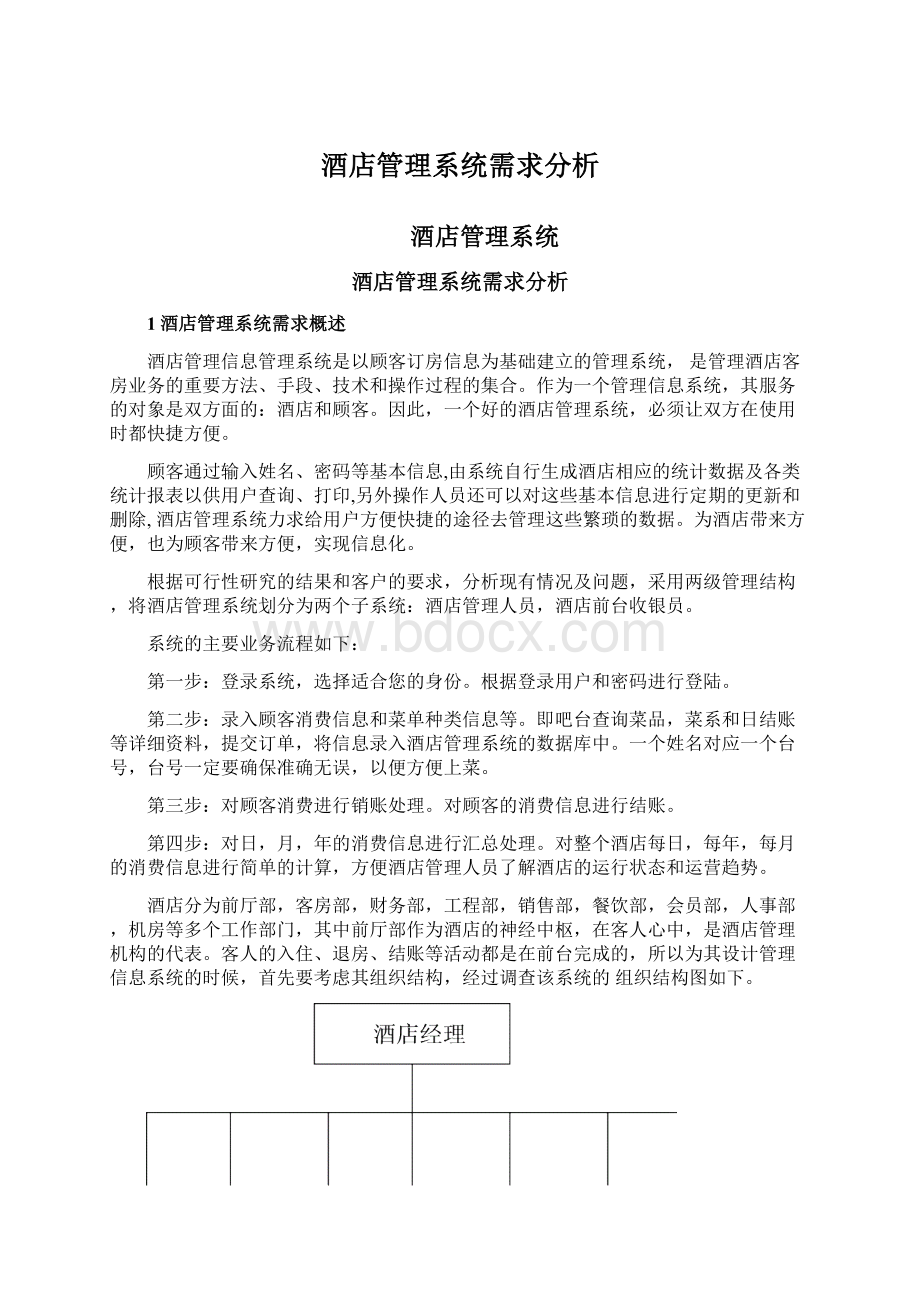 酒店管理系统需求分析Word文件下载.docx