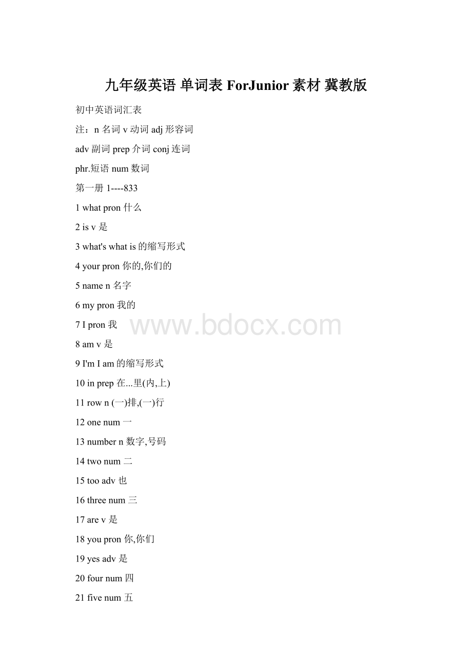 九年级英语 单词表ForJunior素材 冀教版.docx_第1页