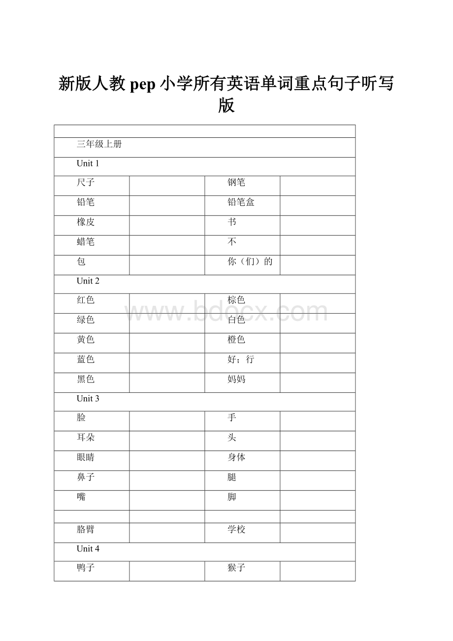 新版人教pep小学所有英语单词重点句子听写版文档格式.docx