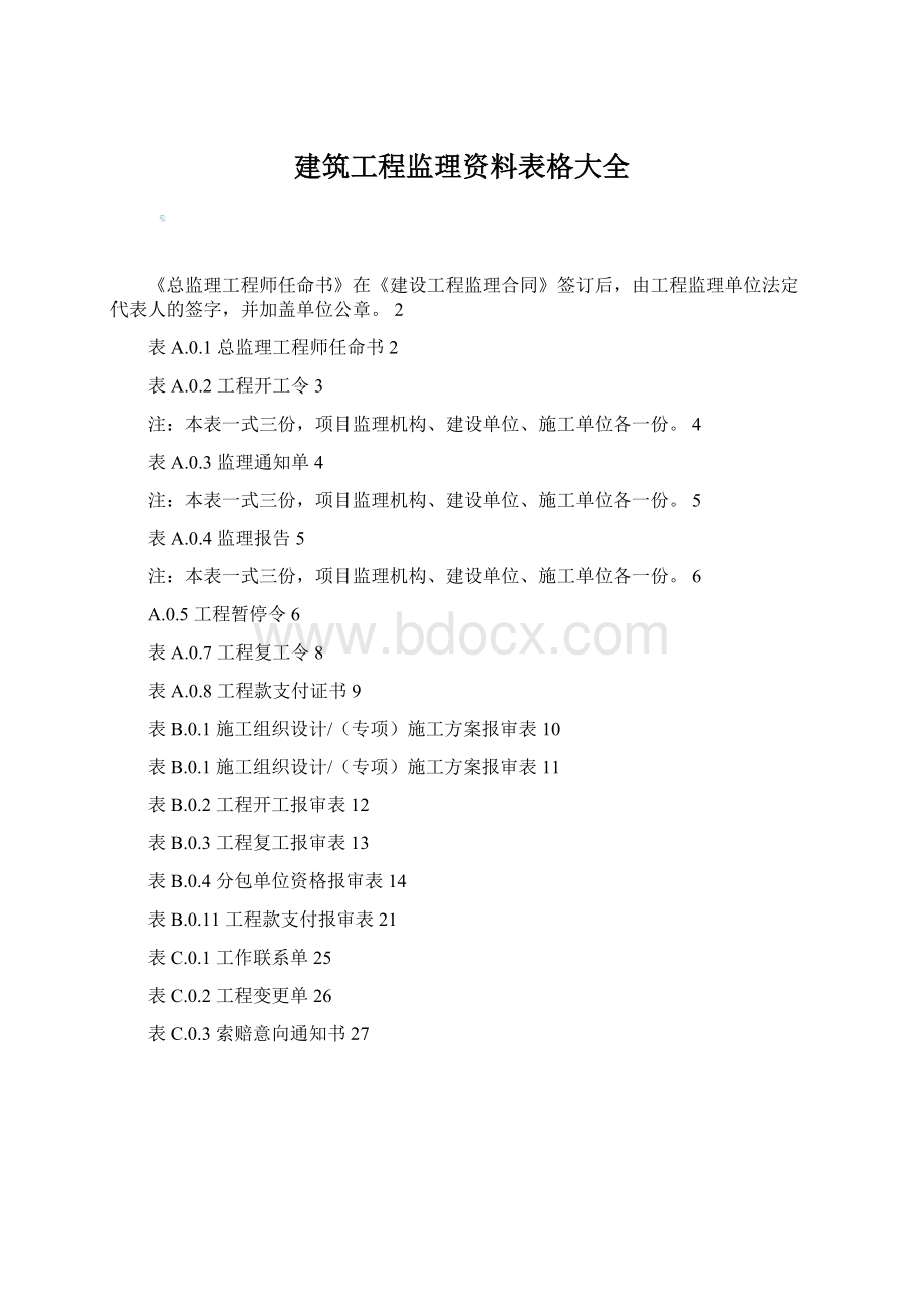 建筑工程监理资料表格大全Word文档格式.docx_第1页