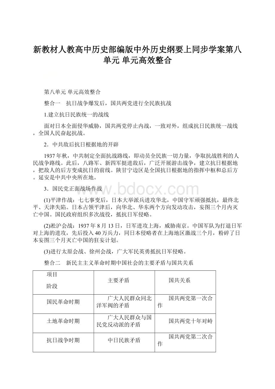 新教材人教高中历史部编版中外历史纲要上同步学案第八单元 单元高效整合.docx_第1页