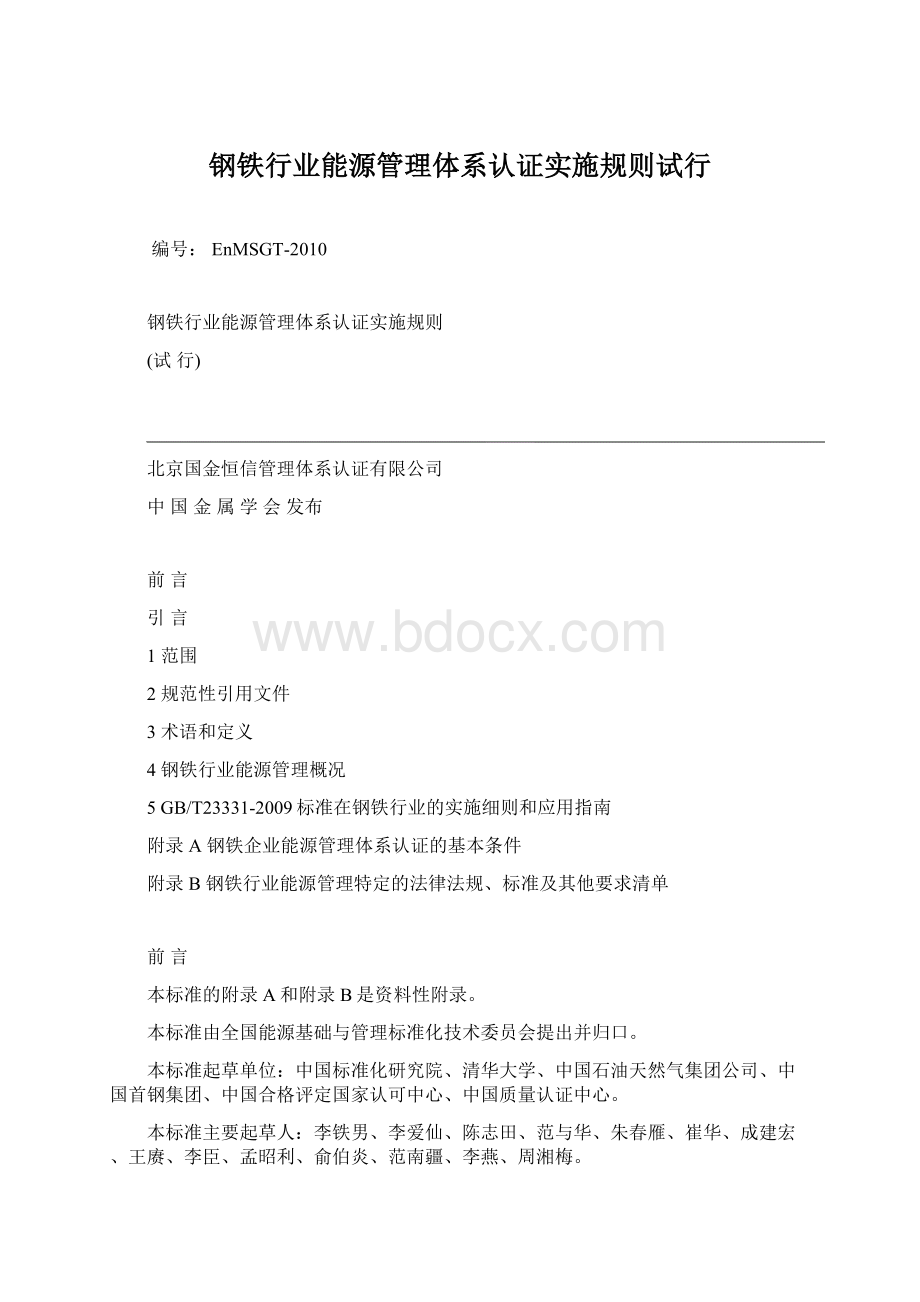 钢铁行业能源管理体系认证实施规则试行Word下载.docx_第1页