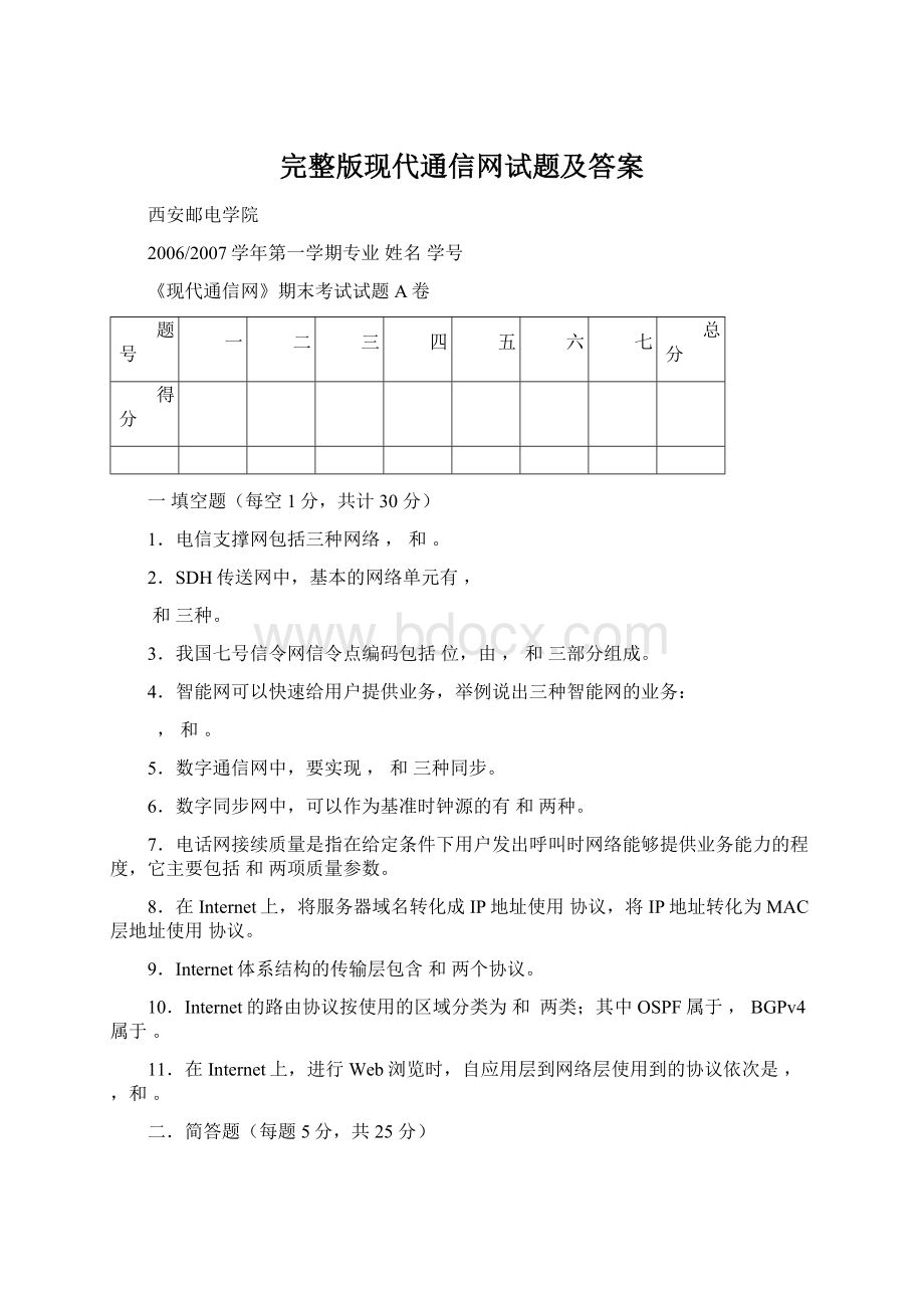 完整版现代通信网试题及答案Word文件下载.docx