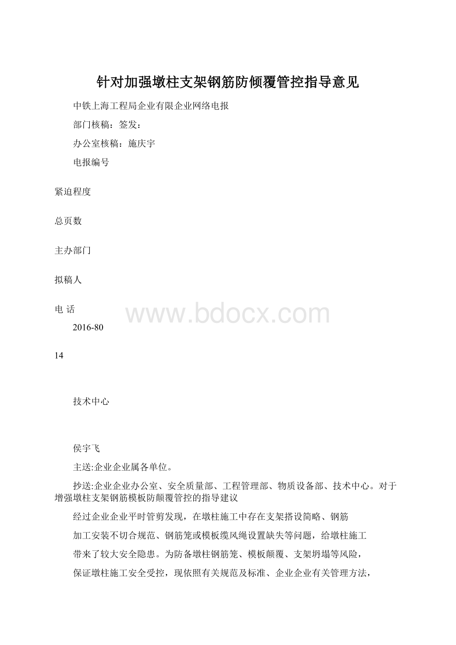 针对加强墩柱支架钢筋防倾覆管控指导意见.docx