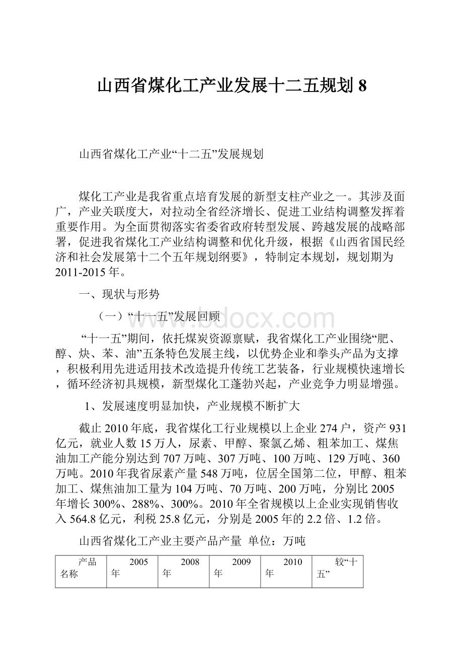 山西省煤化工产业发展十二五规划8.docx_第1页