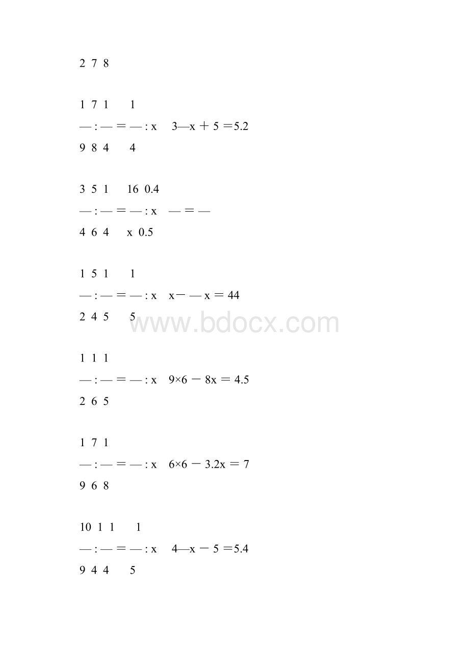 小学六年级数学毕业复习解方程专项训练 67Word格式.docx_第3页