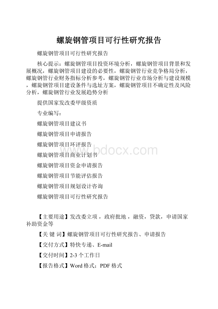 螺旋钢管项目可行性研究报告文档格式.docx