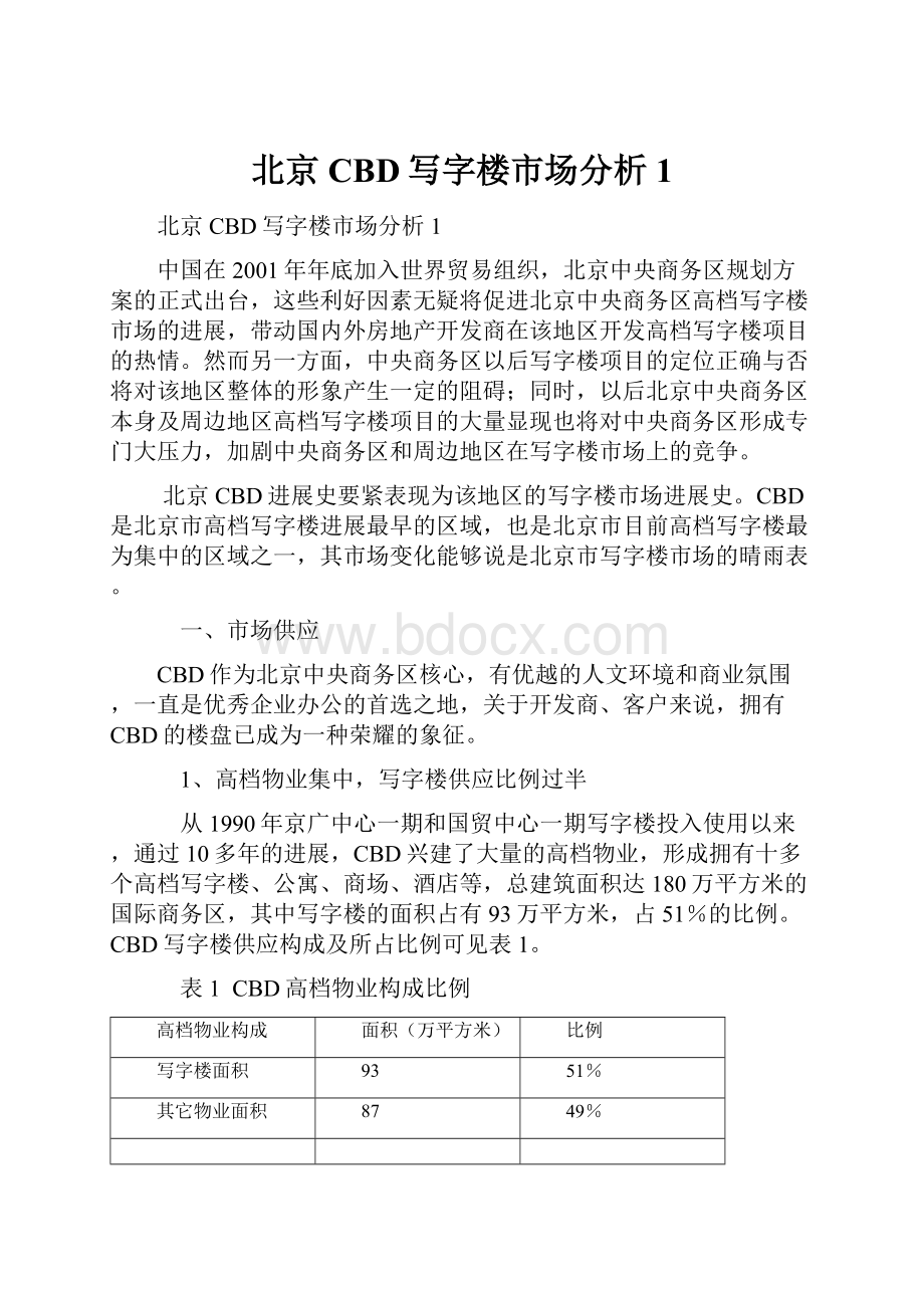 北京CBD写字楼市场分析1Word格式文档下载.docx_第1页